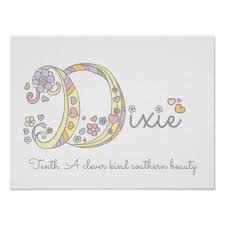 D Initial Dixie Girls Name Meaning Poster Zazzle Com In 2020 Names With Meaning D Names For Girls Kid Name Tattoo