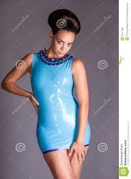Futuristic Young Lady in Blue Latex Dress Stock Image - Image of adult,  outfit: 52211485