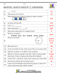 mental math worksheet 2nd grade