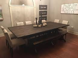 Oversized Farmhouse Table With Bench And Upholstered Chairs This Is In Dark Walnut Stain An Farmhouse Table With Bench Dinning Room Chairs Upholstered Chairs