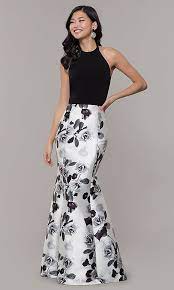 Mens black gold floral … Long Black And White Floral Print Prom Dress Promgirl
