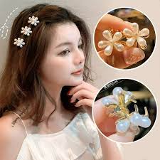 15pcs Small Hair Clips Mini Pearl Claw Clip, Flower Hair Clips with Daisy ,  Sweet Bangs Hair Jaw Clips Decorative Hair Accessories for Women Girls