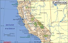 Se trata del estado más poblado y el tercero más extenso de los estados unidos; Mapa De California