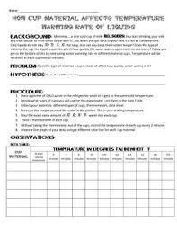 Scientific Method Insulation Experiment How Cup Material Affects Temperature Scientific Method Science Teaching Resources Elementary Science Experiments