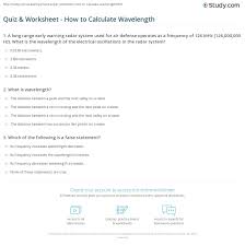 Quiz Worksheet How To Calculate Wavelength Study Com