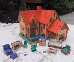 Vintage 1930 S 40s Built Rite Chromolithograph Cardboard Dollhouse Furniture Cardboard Dollhouse Dollhouse Furniture Doll House
