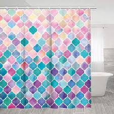What are the shipping options for pink bathroom decor? Amazon Com Rosielily Shower Curtain 3d Geometric Pattern Lilac Purple Pink Blue Rhombus Mermaid Scales Bathroom Bedroom Wall Decor As Tapestry And Photo Booth Backdrop 72 Inch Kitchen Dining