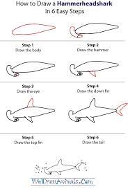 From the body of the shark add guidelines for the fins, refer to the image below. How To Draw A Hammerhead Shark Shark Drawing Shark Drawing Easy