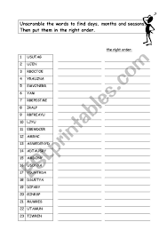 The crossword solver found 20 answers to the unscramble crossword clue. Days Months Seasons Unscramble The Words Esl Worksheet By Mrsuh