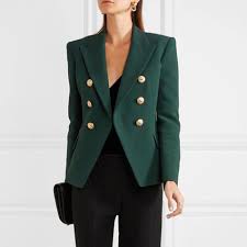 Black And White Blazer Womens Outfit Click On The Photo To Buy The Blazer Shop This Blazer Green Double Breasted Casual Blazer Autumn Fall Wi White Blazer Women Blazer Designs Blazers For Women