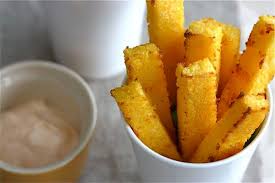 Press plastic wrap onto surface; Baked Polenta Fries With Spicy Lime Mayo A Cozy Kitchen