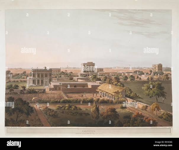 Calcutta. Twenty-four Views taken in St. Helena, the Cape, India, Ceylon, Abyssinia, and Egypt, by Henry Salt; engraved by Havell, Bluck, and Hill. With Descriptions. 1809. Source: Maps.6.Tab.24 no.3 Stock Photo -