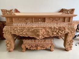 Sập thờ Tứ Linh gỗ gõ đỏ chân 24 (hàng VIP đục tay 100%)