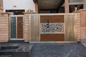 Although quite basic, the simple fence gate design has a contemporary feel to it. Modern Residence Ravi Nupur Architects Modern Houses Aluminium Zinc Homify House Gate Design House Main Gates Design Gate Designs Modern