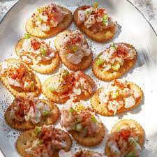 Creamy Shrimp On Crackers Recipe Summer Appetizer Appetizer Recipes Cracker Recipes