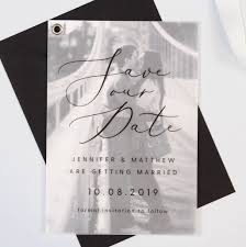 Faux vellum effect 2 sided photo wedding invitation. Monochrome Vellum Layered Wedding Save The Date Cards By Project Pretty Notonthehighstreet Com