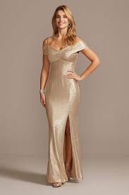 Metallic dresses glitter, shimmer & shine in champagne to rose blush shades, as long gowns and short dresses. Gold Silver And Metallic Formal And Wedding Guest Dresses David S Bridal