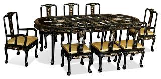 Black, lacquer kitchen & dining room chairs : 96 Black Lacquer Pearl Figure Motif Oval Dining Table With 8 Chairs Asian Dining Sets By China Furniture And Arts Houzz