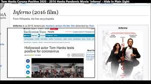 This movie was produced in 2016 with douglas henshall, martin compston and gilly gilchrist. 2020 Corona Hoax Tom Hanks Tests Positive 2016 Hanks Pandemic Movie Inferno Hide In Plain Sight