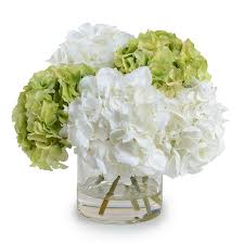 Floral garden artificial white hydrangea bushes, 15.75 in. Green And White Hydrangea Faux Arrangement Hydrangea Arrangements Hydrangea Flower Arrangements Green Hydrangea