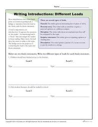 How To Write An Introduction Different Leads Worksheet Activity Writing Introductions Writing A Thesis Statement Thesis Statement