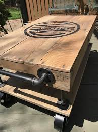Industrial Railroad Coffee Table Cart With Shelf Etsy In 2020 Wood Coffee Table Rustic Coffee Table Coffee Table With Wheels