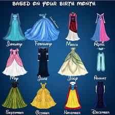 Which Princess Dress Are You Based On Your Birth Month January Elsa February Cinderella March Mulan April Birth Month Princess Dress Disney Princess Zodiac