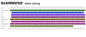 shimano shoe sizing chart footwear bike shack