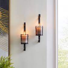 Fling mirrored pillar candle wall sconce/shelf. Danya B Vintage Black Wall Sconce Candle Holder Set 2 With Smoke Glass Hurricanes Overstock 31059628