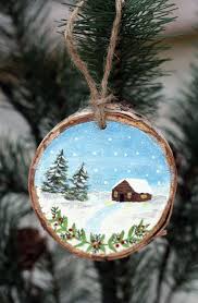 Snowy Cabin Wood Slice Ornament Rustic Wood Ornament Wooden Etsy Painted Christmas Ornaments Wood Christmas Ornaments Christmas Decorations Ornaments