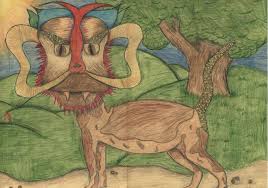 Animal hybrids drawn with charcoal. Animal Hybrid Mask Drawings