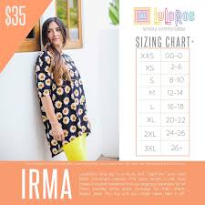 Lularoe Irma Sizing Chart With Price Lularoe Irma Size