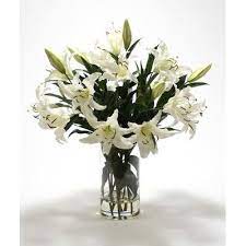Distinctive Designs Casablanca Lilies In Glass Vase Faux Flower Arrangements White Flower Arrangements Flower Arrangements