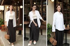 Cách mix váy 2 dây với áo sơ mi