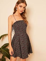 Ditsy Floral Criss Cross Back Cami Swing Dress Shein Short Dresses Fit And Flare Dress Dresses