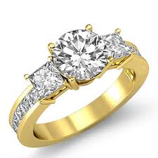 Channel Prong Set 3 Stone Round Diamond Engagement Ring 14k Yellow Gold 1 67ctw