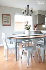 Light Blue Milk Painted Dining Table With Metal Chairs Painted Dining Table Blue Kitchen Tables Dining Room Table Centerpieces