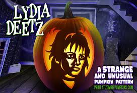 Cut out the stencil as directed on the template and center it on the pumpkin, affixing it with masking tape. Zombie Pumpkins On Twitter One More Pattern You Should Carve This Lydia Deetz Pumpkin And Light It In A Dark Room Which Is Appropriate Because Her Whole Life Is A Dark Room