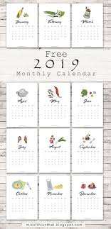 Free Printable 2019 Monthly Calendar Kitchen Theme Mix Of This N That Free Printable Calender Calender Printables Monthly Calendar Printable