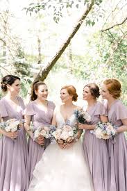 Bridesmaids In Lavender Dresses With Pastel Bouquets Blue Wedding Bouquet Pastel Wedding Lavender Dresses