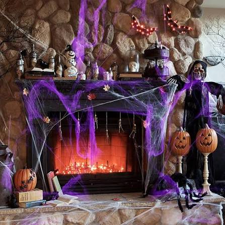 Amazon.com: CCINEE 1200 sqft Halloween Spider Web Decor with 100pcs Plastic Fake Sipders, Super Stretch Purple Cobwebs for DIY Weird Ideas Halloween Party Decorations for Indoor and Outdoor Porch Use : Patio,