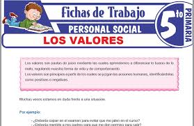 De la necesidad de satisfacer al consumidor, y su evaluación de esta se realizara fundamentalmente del punto de vista de los servicios que son: Los Valores Para Quinto De Primaria Fichas De Trabajo