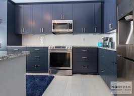 blue kitchen with accent island