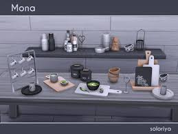 Monochromatic Set With Wooden Elements Includes 13 Decorative Objects Each Object Can Be Found In Category Decorati Sims 4 Kitchen Sims 4 Cc Furniture Sims 4