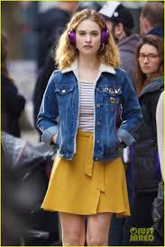 Pin By Shannon O Brien On Life Style Lily James Baby Driver Lily James Denim Jacket With Fur