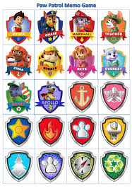 Paw Patrol Pup Badge Memo Game Paw Patrol Pups Paw Patrol Badge Paw Patrol Decorations