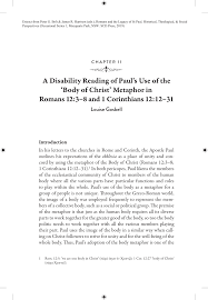 pdf a disability reading of paul s body of christ metaphor romans 12 3 8 and 1 corinthians 12 12 31
