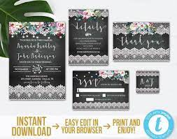 Chalkboard Lace Wedding Invitation Set Printable Floral Lace Etsy Lace Wedding Invitations Wedding Invitation Kits Wedding Invitation Sets