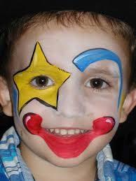 Clown Face Yellow Star Over One Eye Blue Swoosh Over Other Eye Clown Faces Face Painting Face Painting For Boys