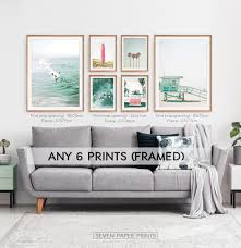 Coastal Set Of 6 Framed Prints On Wood Beach 6 Piece Wall Art Etsy Gallery Wall Living Room Frames On Wall Couch Decor